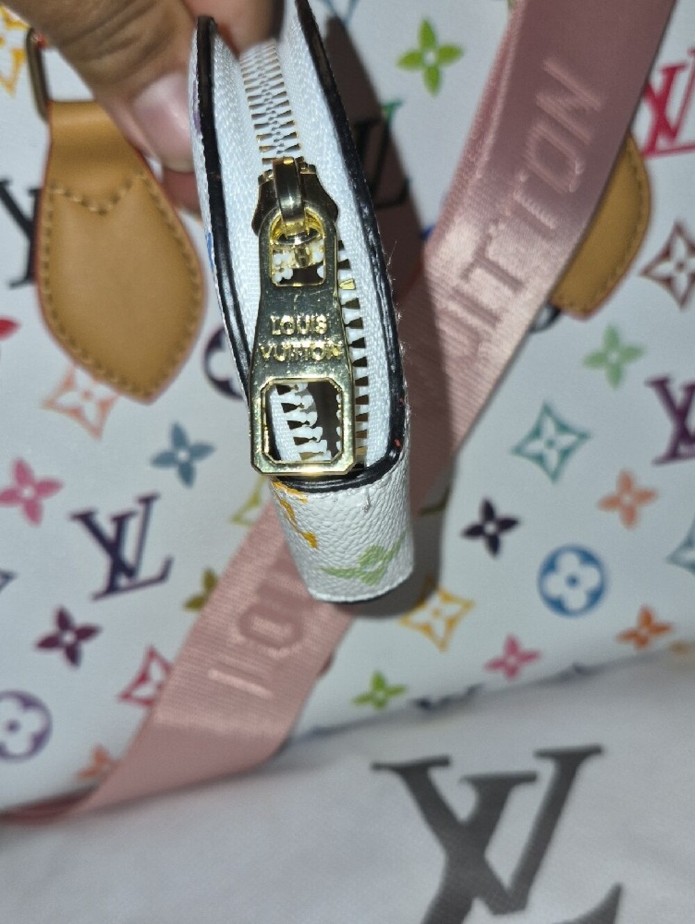Louis Vuitton White Multicolor Monogram Satchel with Pink Strap - Picture 3 of 8